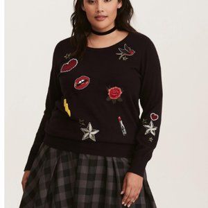 Torrid Black Embellished Patches Pullover Sweater 2/2X/18/20 Plus Size